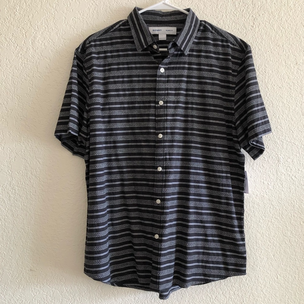 Old Navy Relaxed-Fit Textured-Stripe Short-Sleeve Shirt